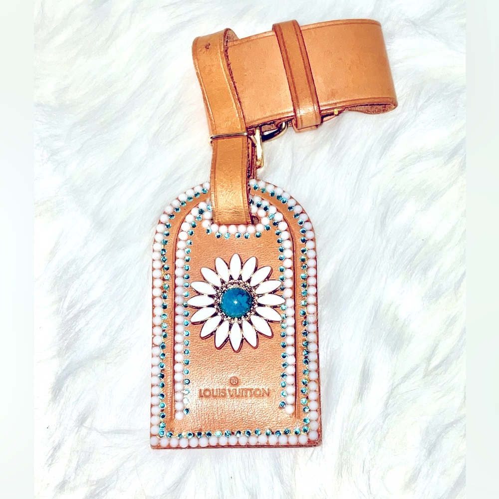 Louis Vuitton Luggage Travel Tag Embellished with White-Turquoise Crystals